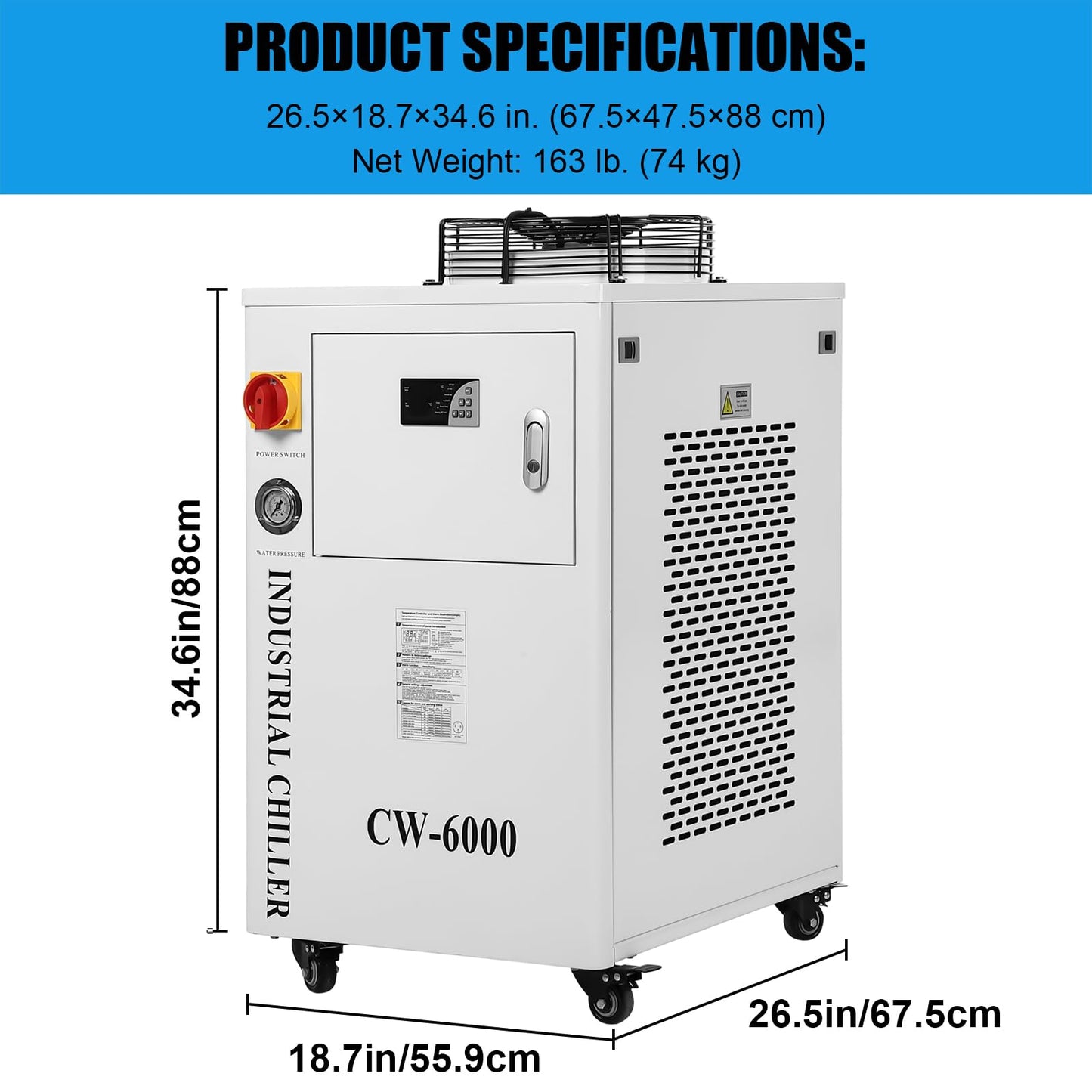 GARVEE 15L Industrial Water Chiller 0.73hp 8.7gpm CW-6000 Water Cooling System Water Cooler