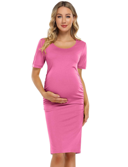 Maternity Dress Ruched Round Neck Maternity Dresses