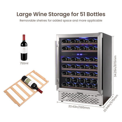 GARVEE Wine Cooler Refrigerator 51 Bottles Compressor Dual Zone Built-in Freestanding Fridge