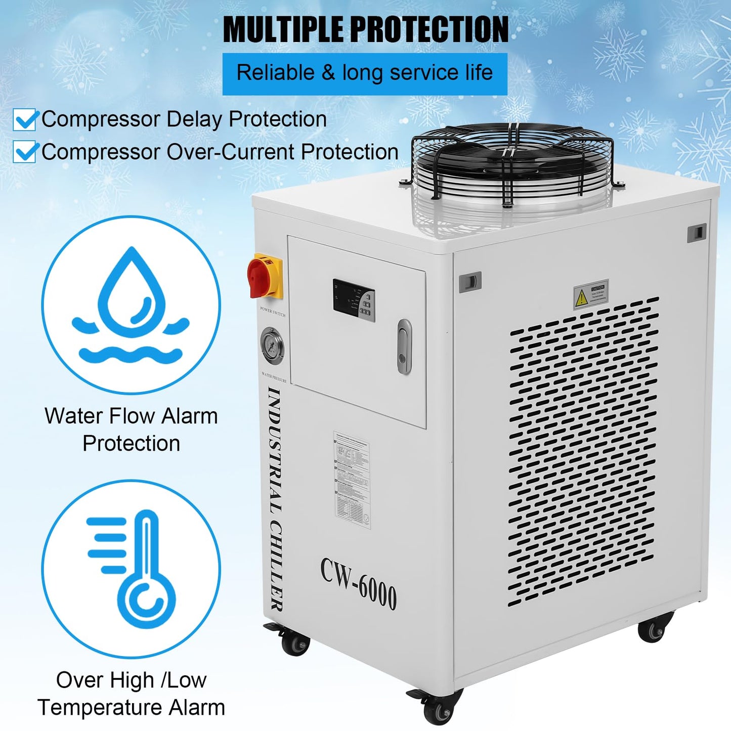 GARVEE 15L Industrial Water Chiller 0.73hp 8.7gpm CW-6000 Water Cooling System Water Cooler