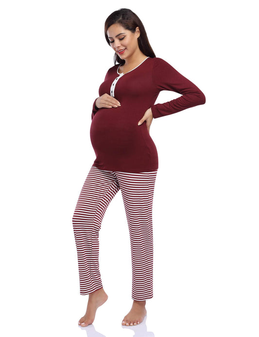 Maternity Pajama Women's Maternity Nursing Pajamas Set Long Sleeve Soft Breastfeeding Sleepwear