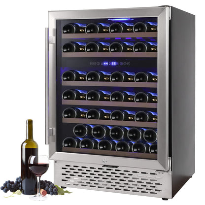 GARVEE Wine Cooler Refrigerator 51 Bottles Compressor Dual Zone Built-in Freestanding Fridge