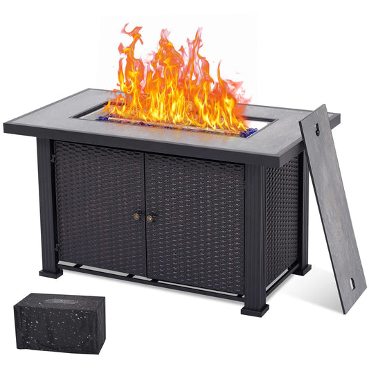GARVEE 44 Inch Propane Fire Pit Table 50000BTU Rectangle Table with Double-Sided Cover