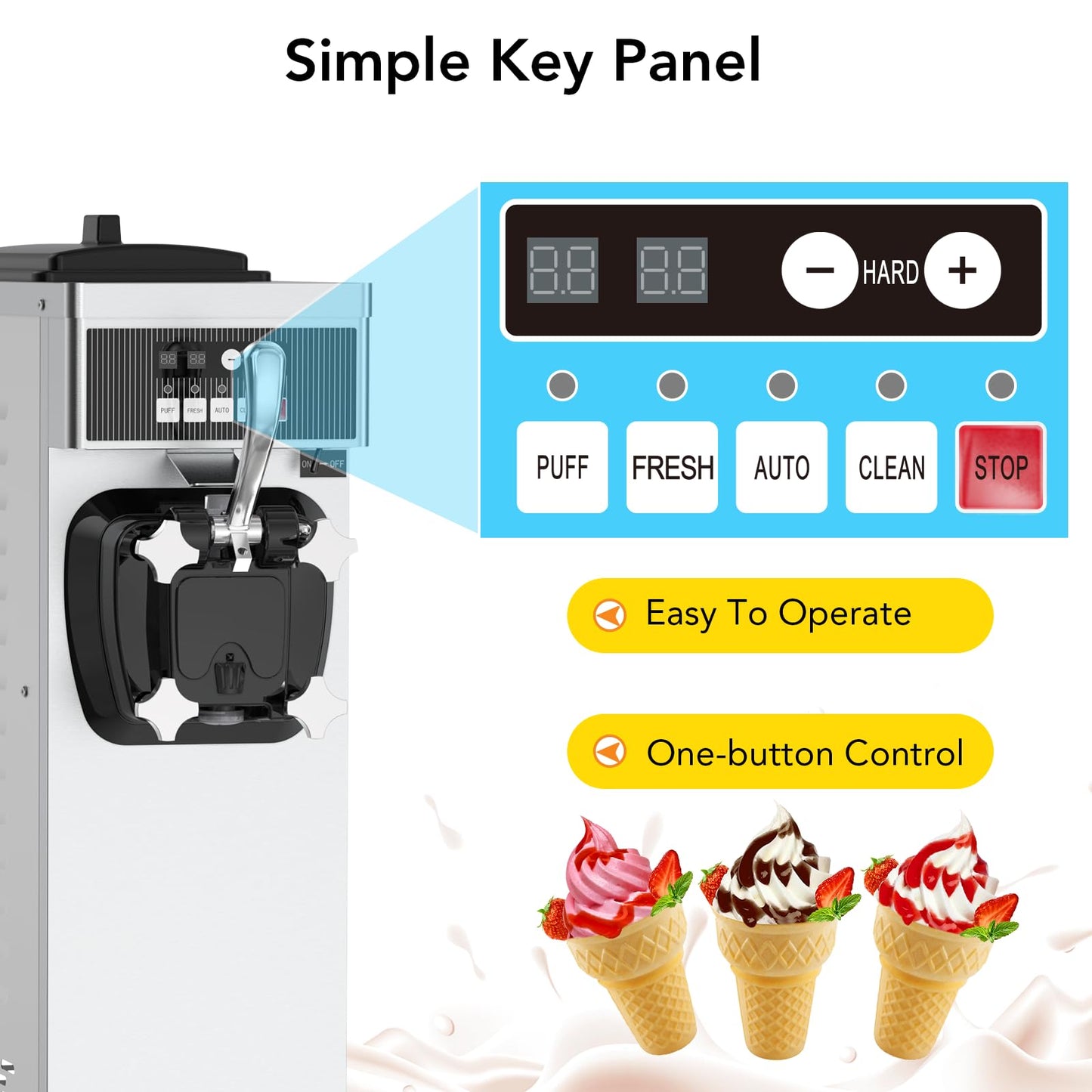 GARVEE 4.7-5.8Gal/H 1200W Commercial Ice Cream Machine Countertop Soft Serve Ice Cream Yogurt Machine