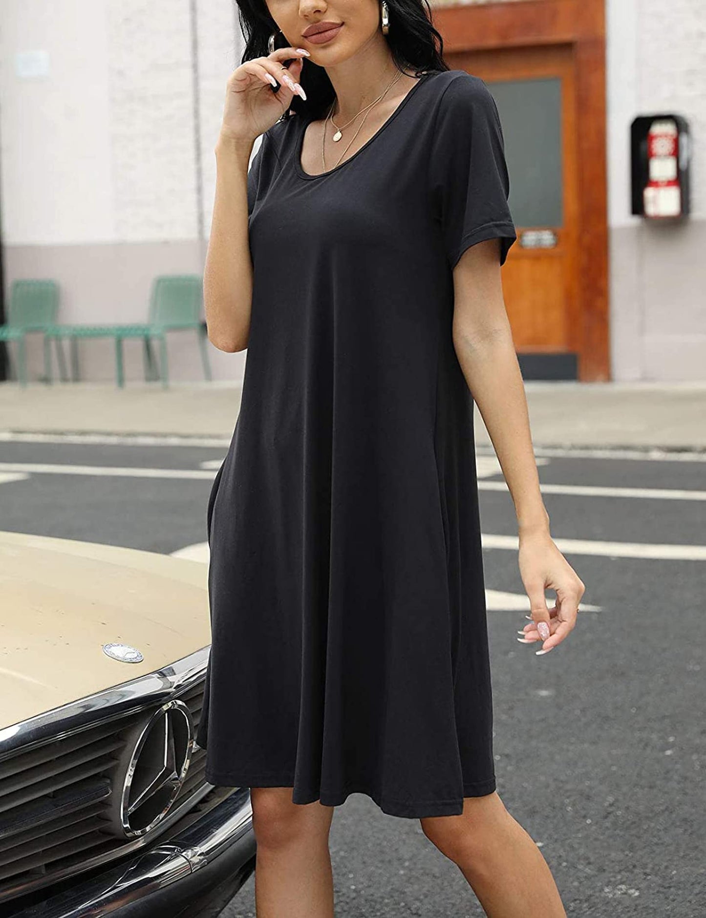 Women's Casual Summer T Shirt Dresses Short Sleeve Swing Dress with Pockets