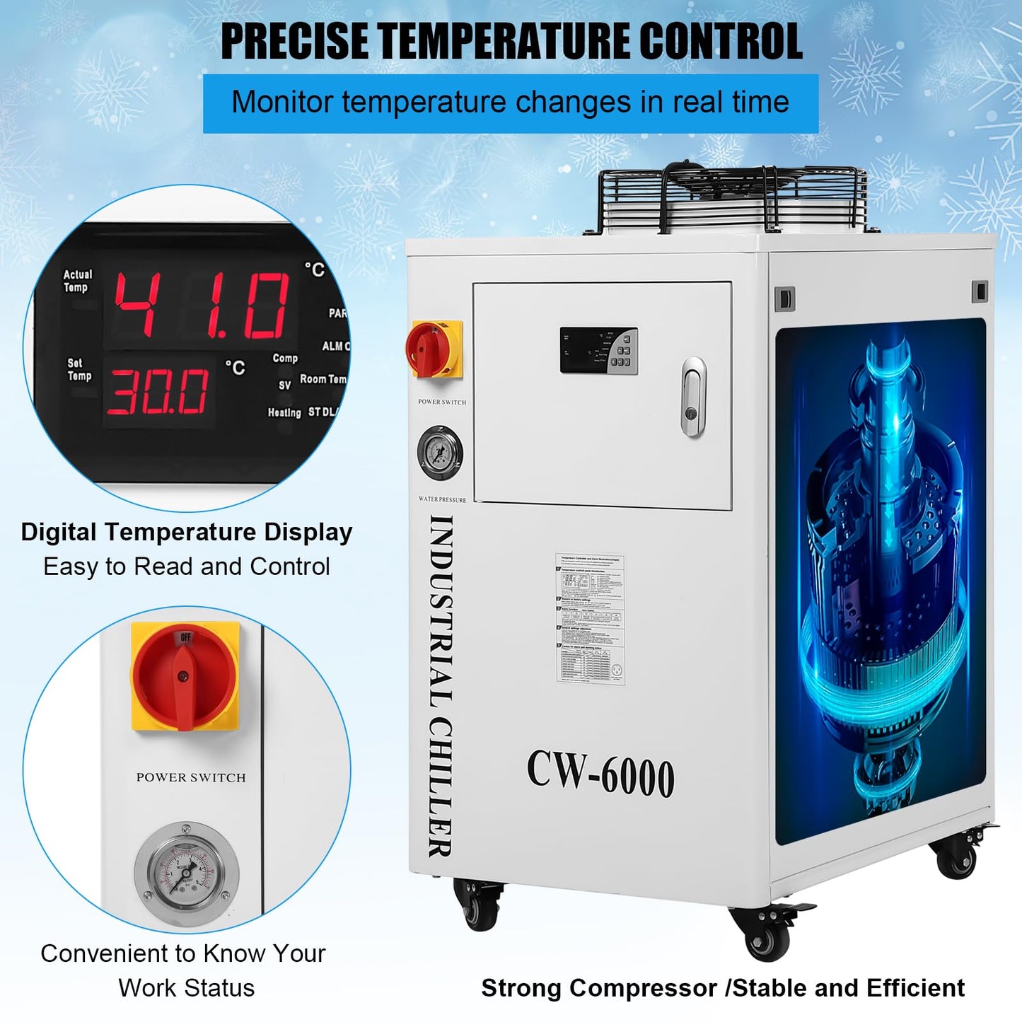 GARVEE 15L Industrial Water Chiller 0.73hp 8.7gpm CW-6000 Water Cooling System Water Cooler