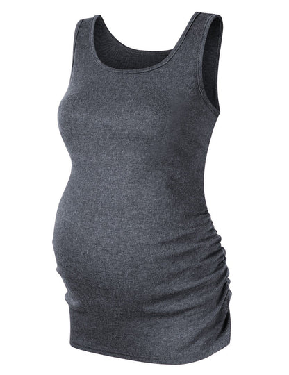 Maternity Basic Tank Top Neck Sleeveless Tops Pregnancy Solid Side Ruching Vest