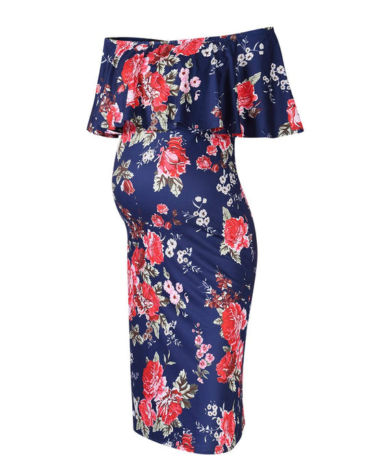 Maternity Dress Women's Off Shoulder Casual Midi Dress