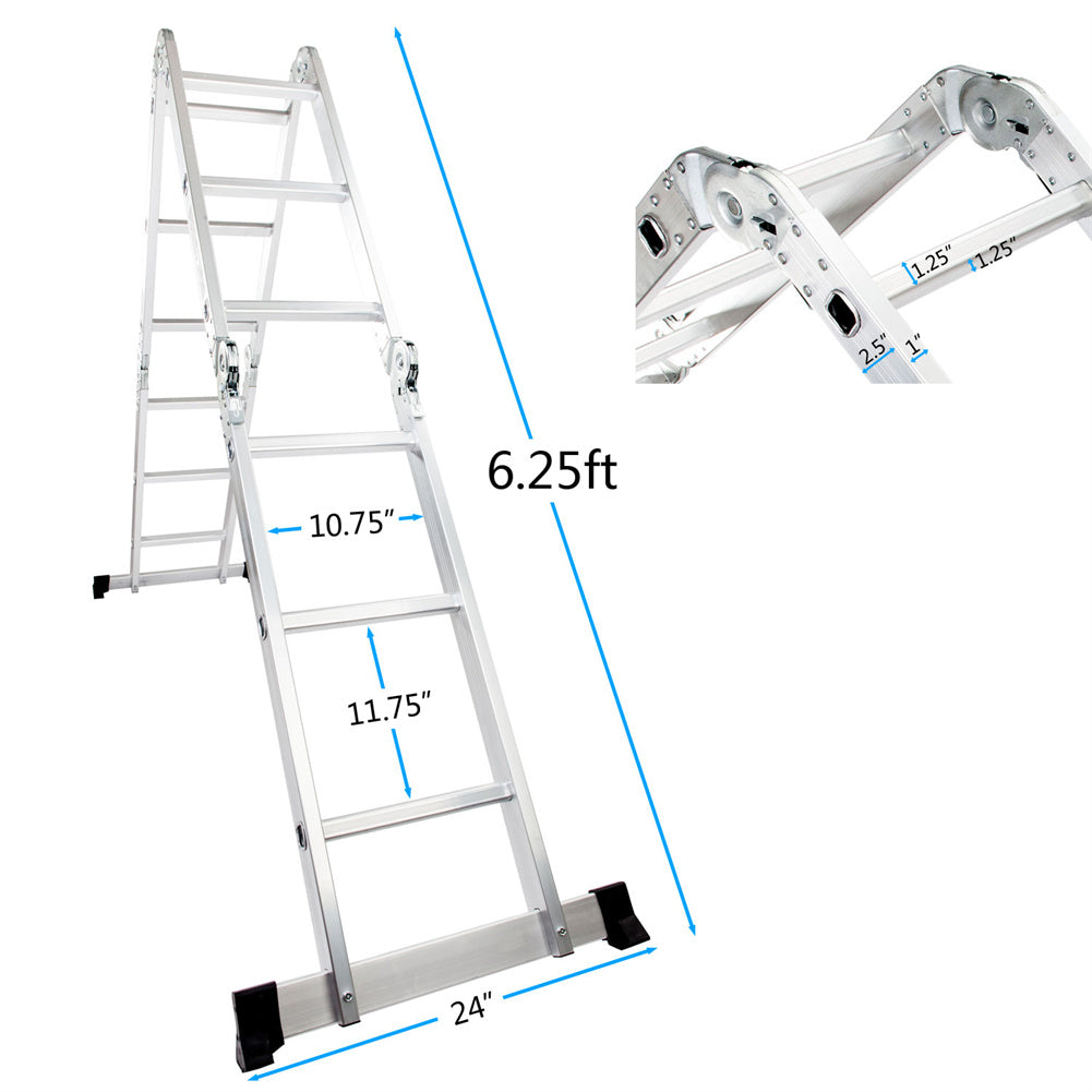 RONSHIN 4x3 12-Step Joints Aluminum Folding Ladder Ultra-Light Wear-Resistant Space-Saving