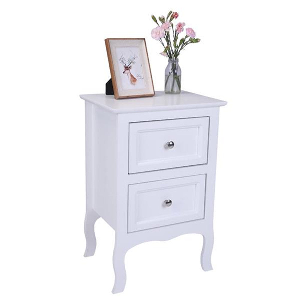 AMYOVE Rural Style Bedside Table Nightstands with 2 Drawers Storage Cabinet White