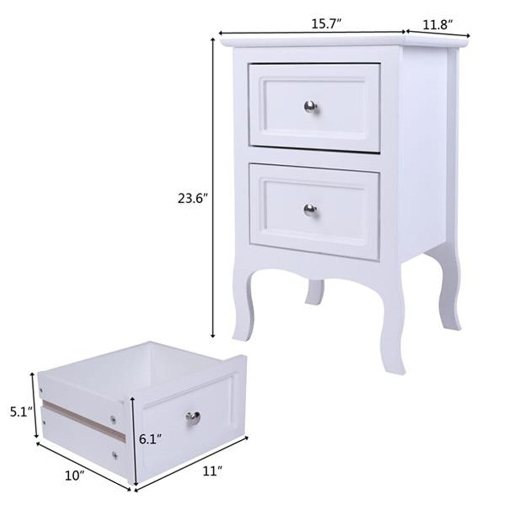 AMYOVE Rural Style Bedside Table Nightstands with 2 Drawers Storage Cabinet White