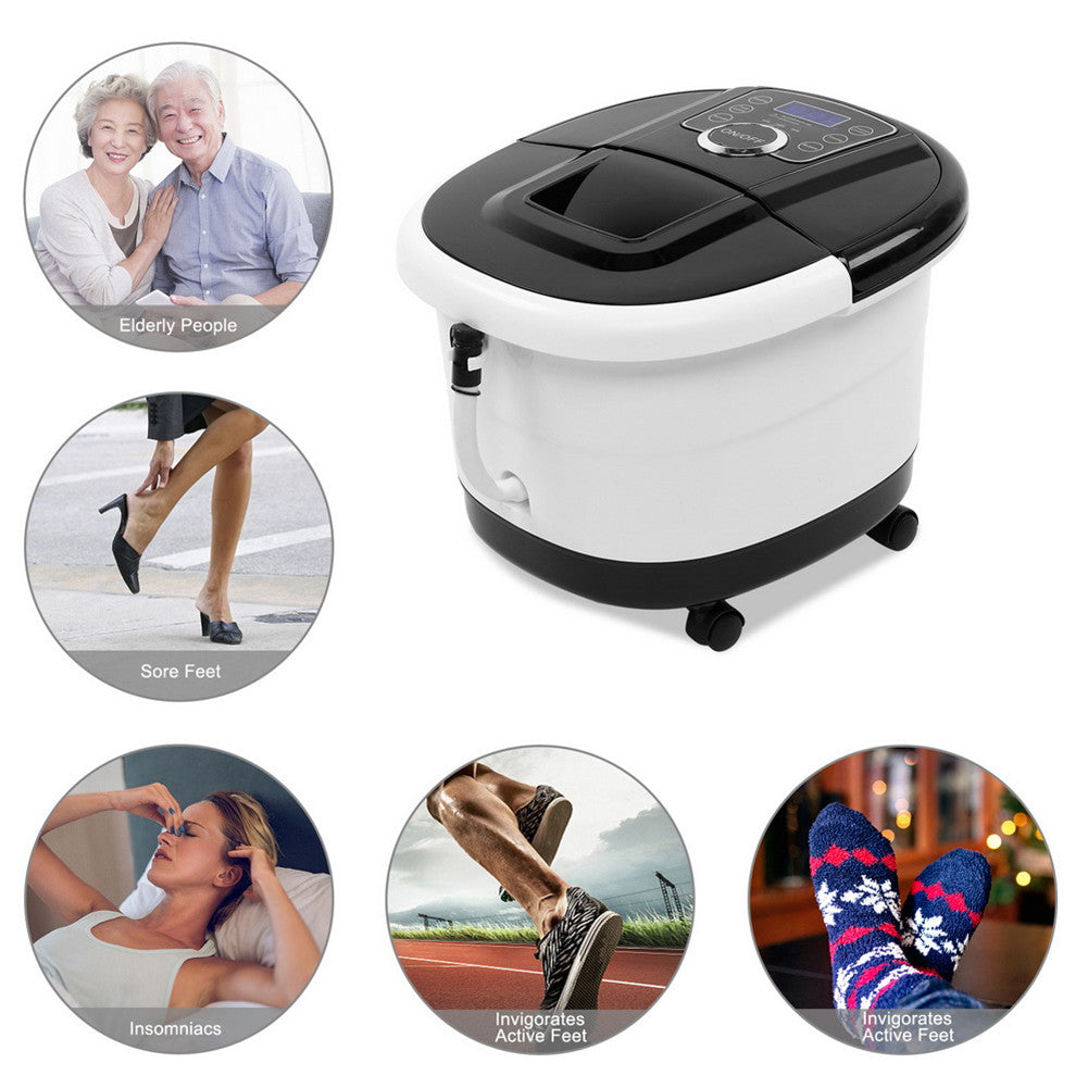 DSSTYLES Foot Bath with Touch Screen Digital Display Automatic Roller Black