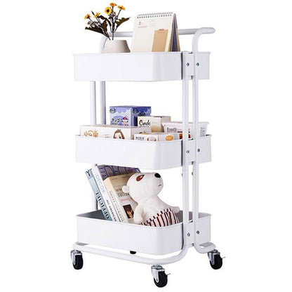 RONSHIN 3-tier Widened Cart Multi-function Layer Cart Movable Storage Rack Ivory