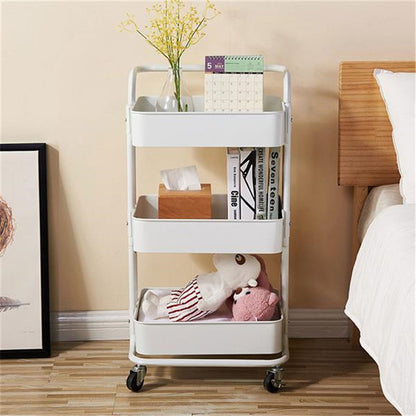 RONSHIN 3-tier Widened Cart Multi-function Layer Cart Movable Storage Rack Ivory