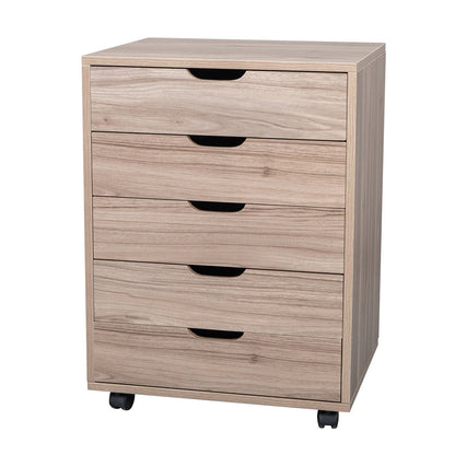 AMYOVE Wooden File Cabinet Five Drawers with 360 Degree Removable Wheels Coffee