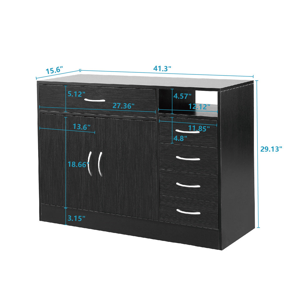 AMYOVE Mdf Bathroom Cabinet with Double Doors Five Drawers Lightweight Waterproof Storage Cabinet