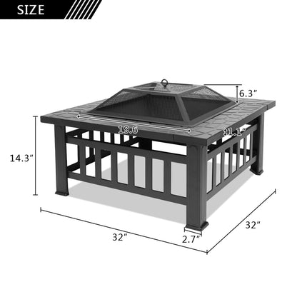 THBOXES 32inch Portable Square Fire Bowl Lightweight Fire Pit