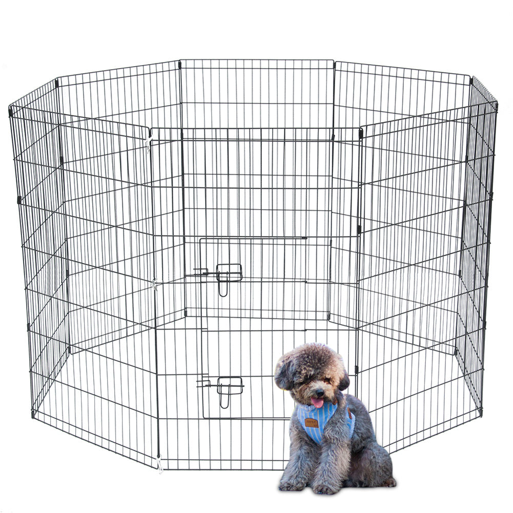 BEESCLOVER 42" Basics Play Area Foldable Metal Pet Wire Fence 8 Pieces with Open Doors Black