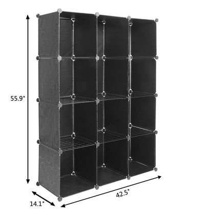 AMYOVE 12-cube Storage Shelf DIY Stackable Bookshelf Cabinet Storage Organizer Black