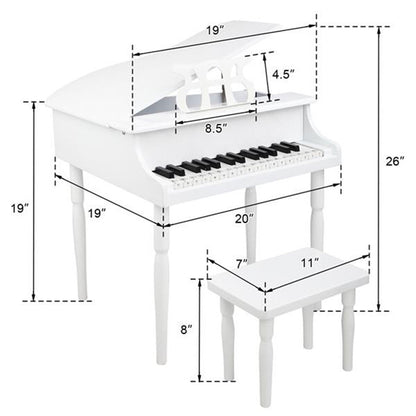 YIWA Children 30-key Wooden Piano with Music Stand 49*50.5*48.5cm White