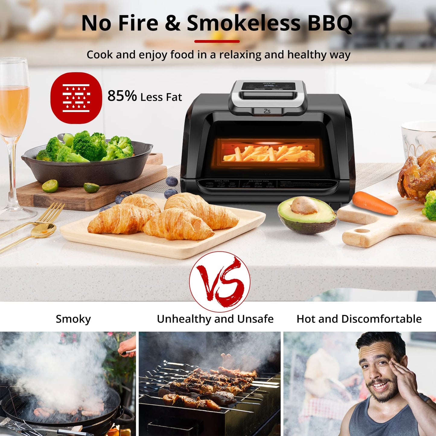 WHIZMAX Air Fryer GZ01 7-in-1 4QT Smokeless Electric Air Grill US Plug