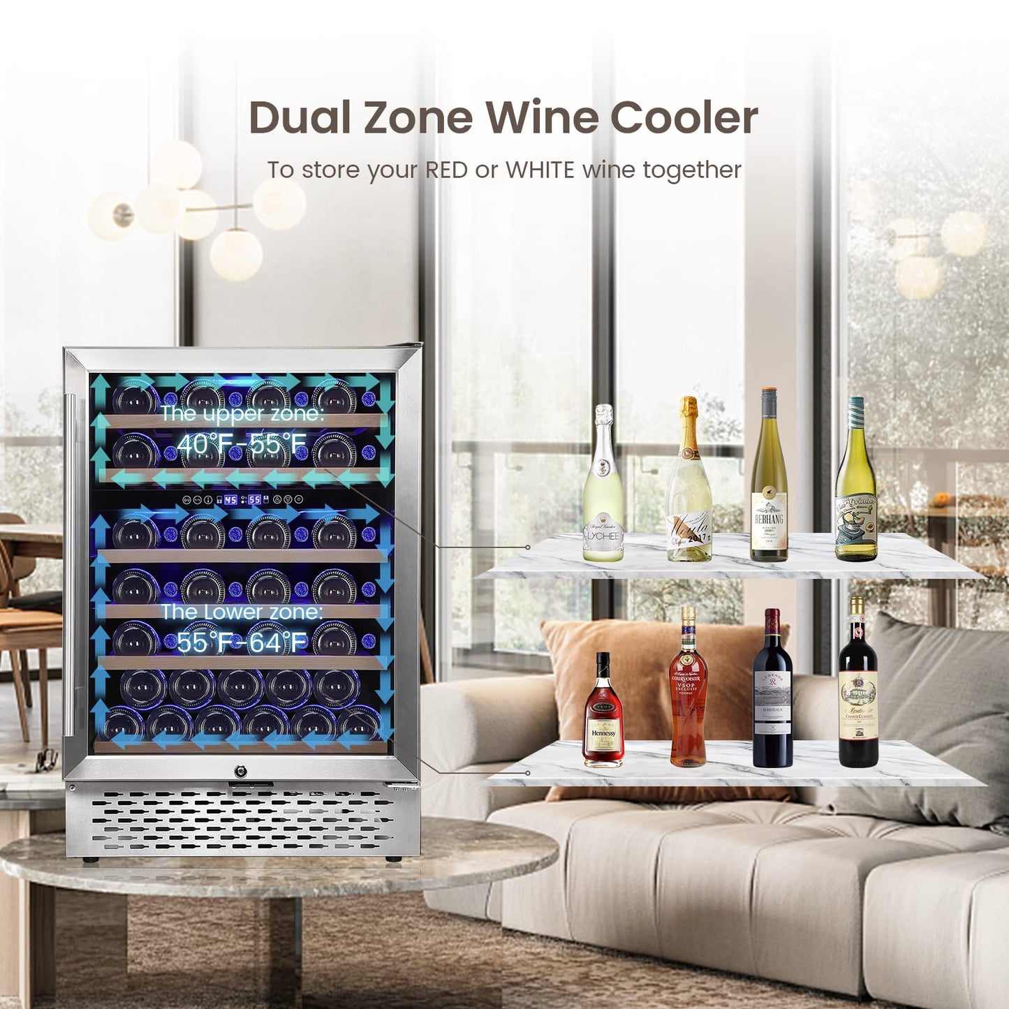 GARVEE Wine Cooler Refrigerator 51 Bottles Compressor Dual Zone Built-in Freestanding Fridge