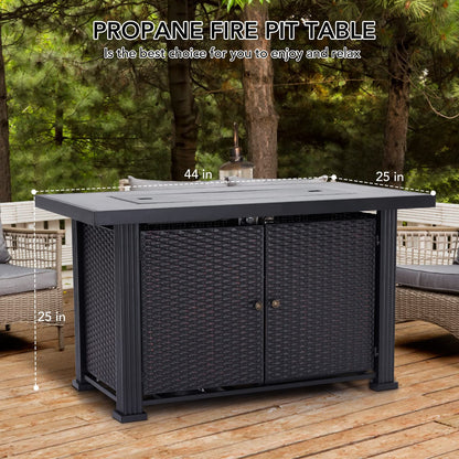 GARVEE 44 Inch Propane Fire Pit Table 50000BTU Rectangle Table with Double-Sided Cover