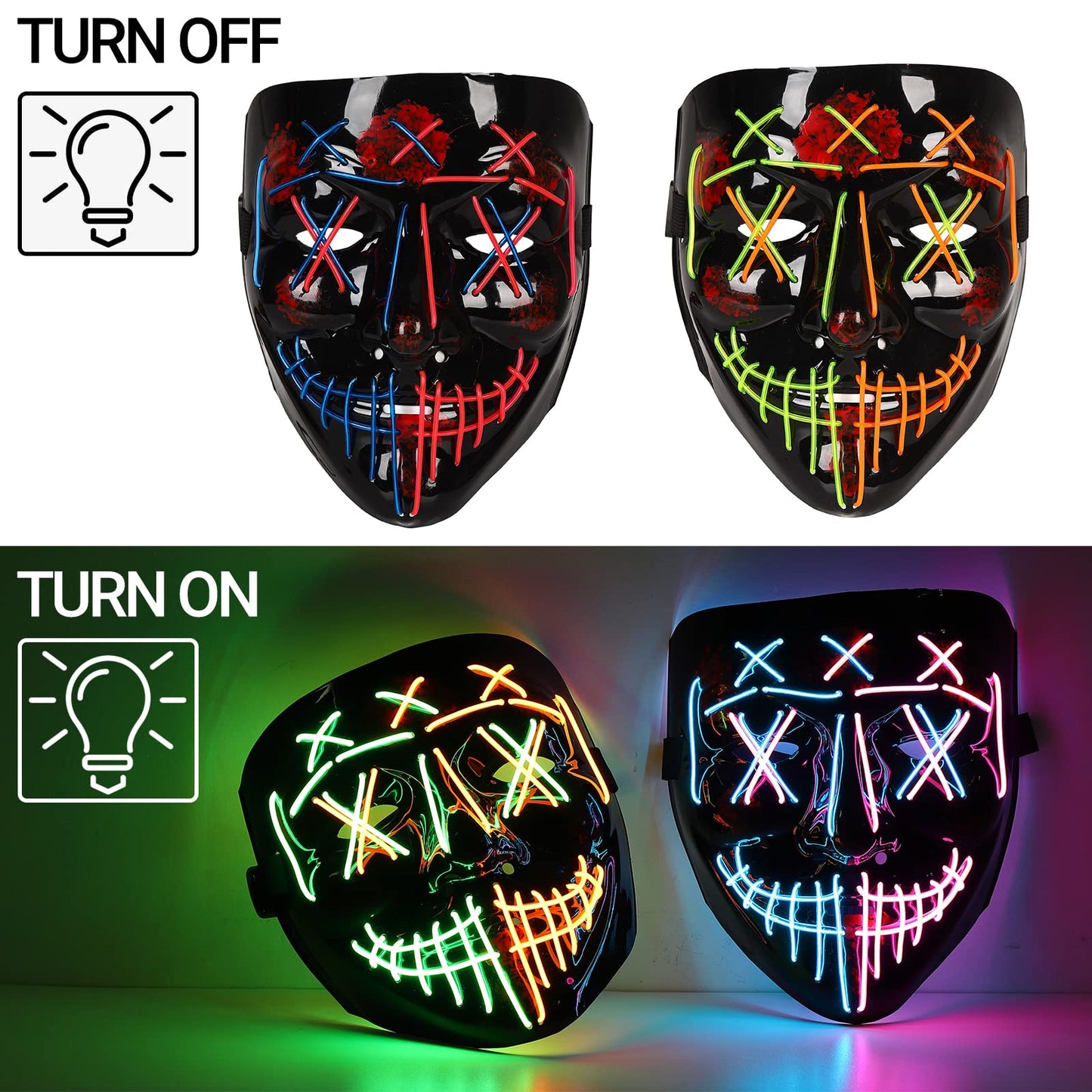 CYNDIE Halloween 2 Pack Led Masks Scary Mask