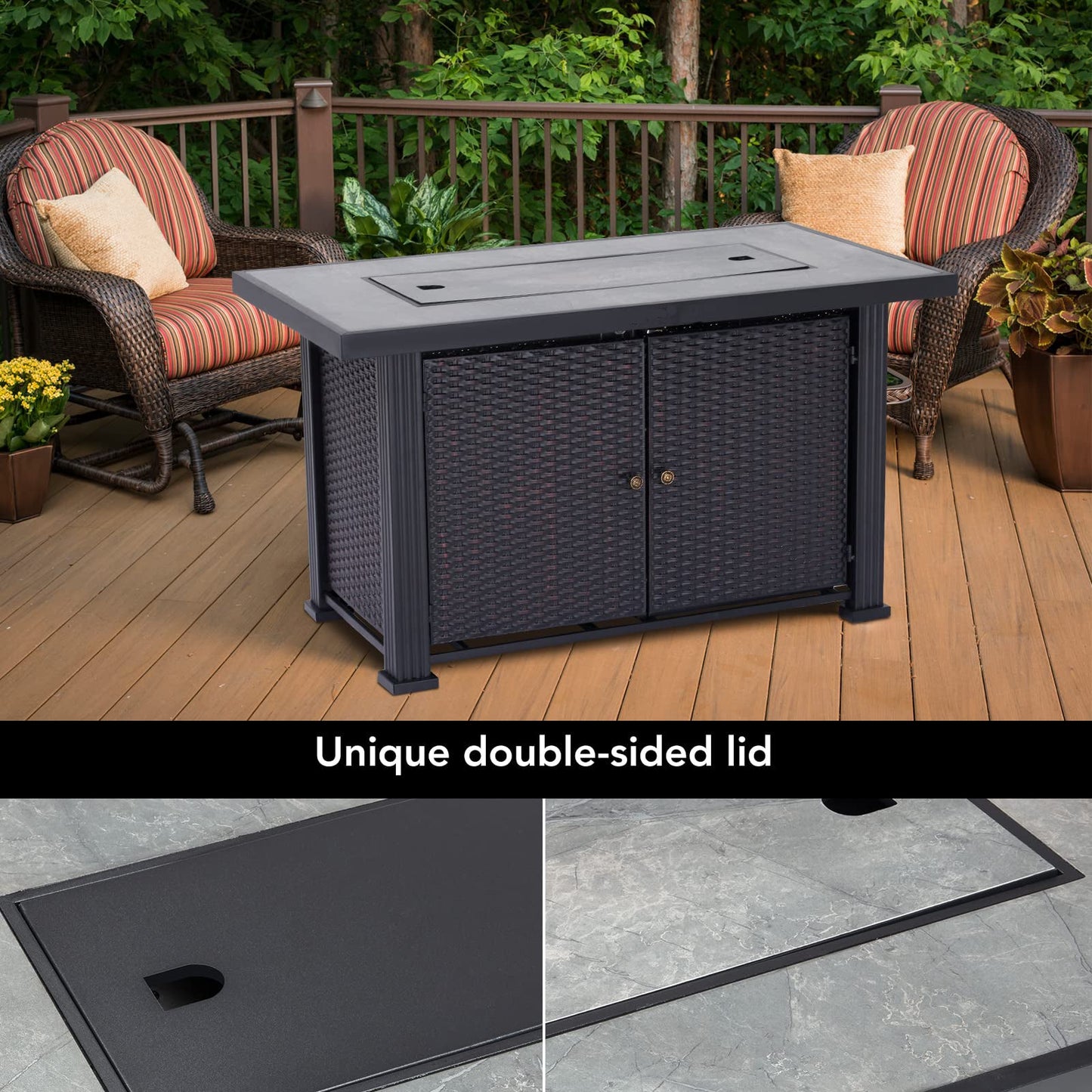 GARVEE 44 Inch Propane Fire Pit Table 50000BTU Rectangle Table with Double-Sided Cover