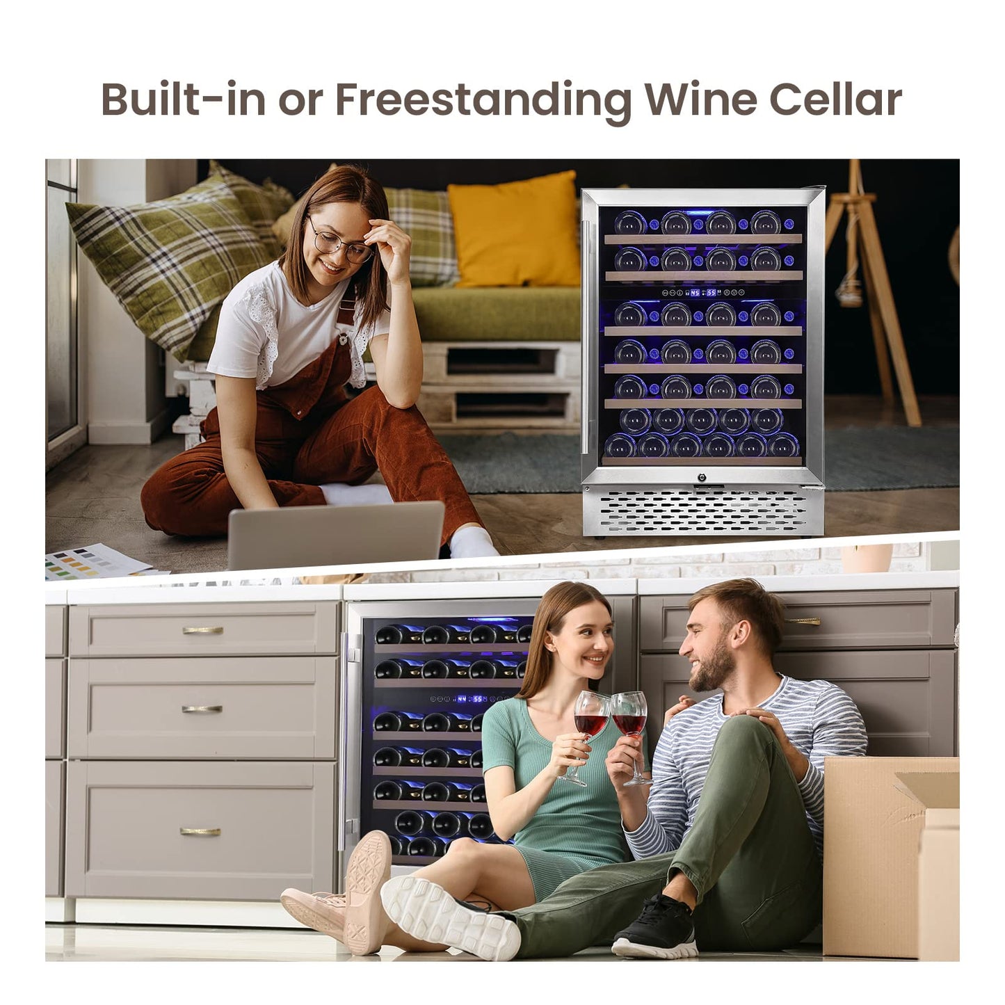 GARVEE Wine Cooler Refrigerator 51 Bottles Compressor Dual Zone Built-in Freestanding Fridge