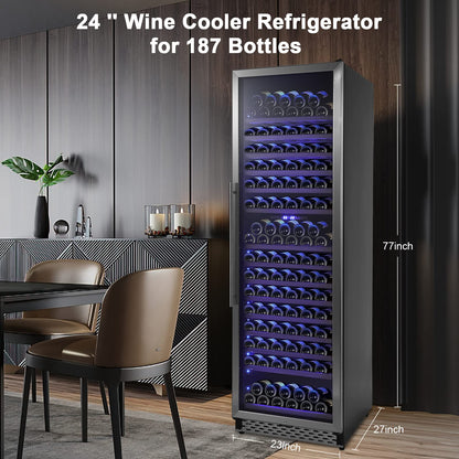 GARVEE 24 Inch Tall Wine Cooler Refrigerator 187 Bottles Wine Fridge Built-in Freestanding Wine Cooler with Professional Compressor