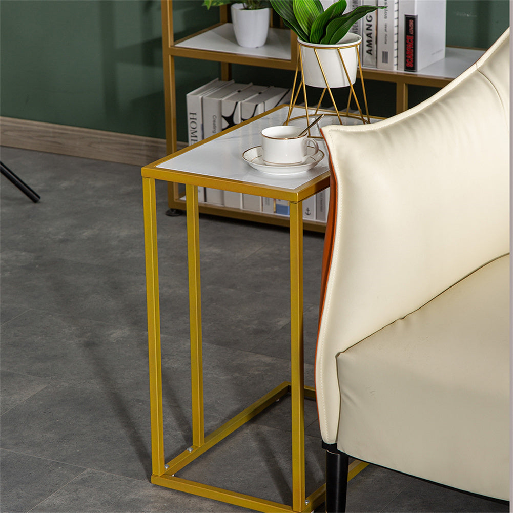 AMYOVE Marble Side Table Easy to Assemble Table with Sturdy Table Legs 30x48x61cm