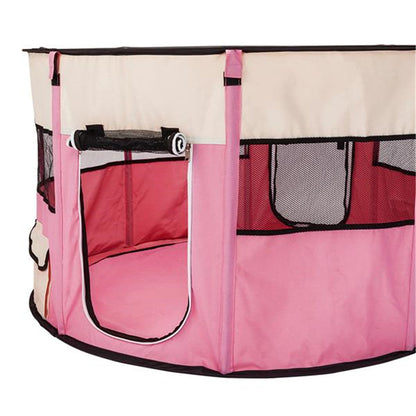 BEESCLOVER 40inch Folding Pet Game Fence Tent Portable Round Dog House Cat Nest Bed Pink