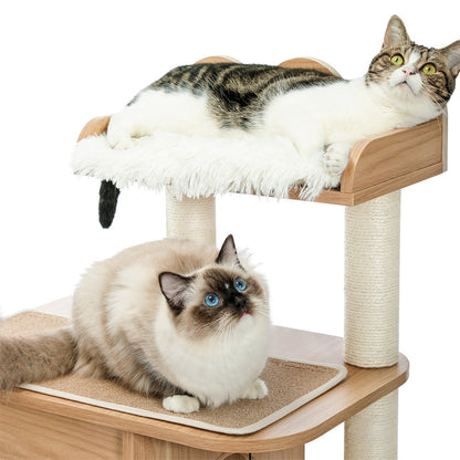 BEESCLOVER Wooden Cat Tree Multi-level Cat Climbing Tower Beige