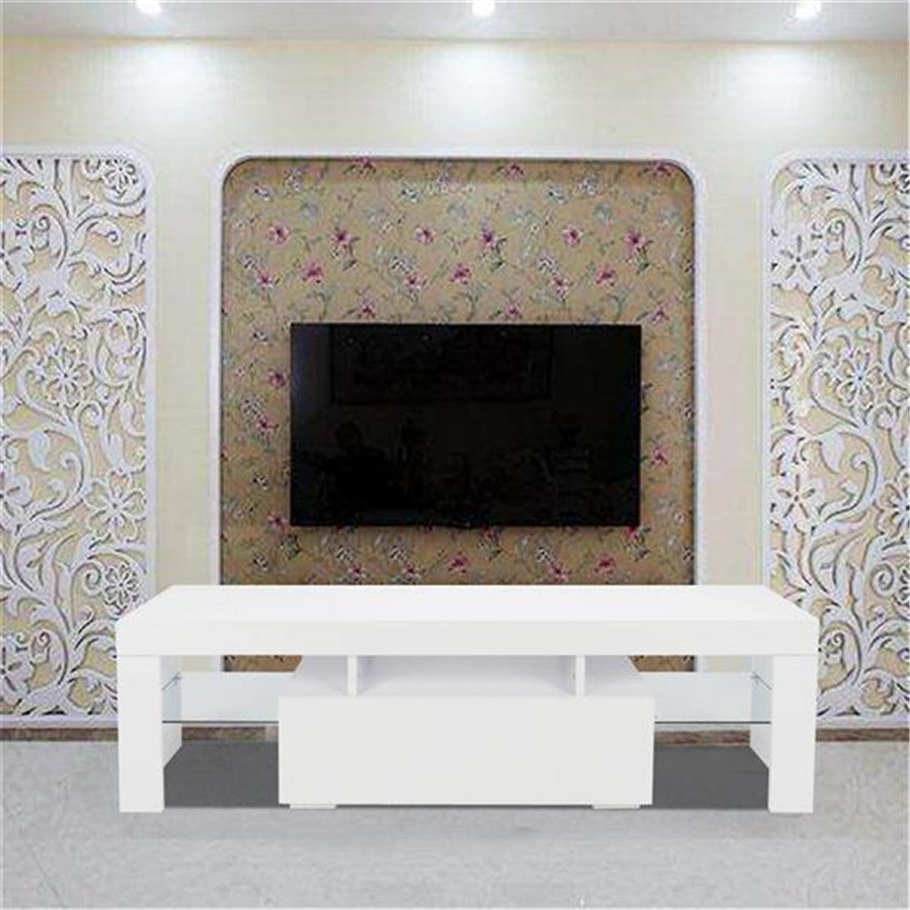 ALICIAN LED Cabinet TV White Particle Board TV Stand w/Single Drawer White