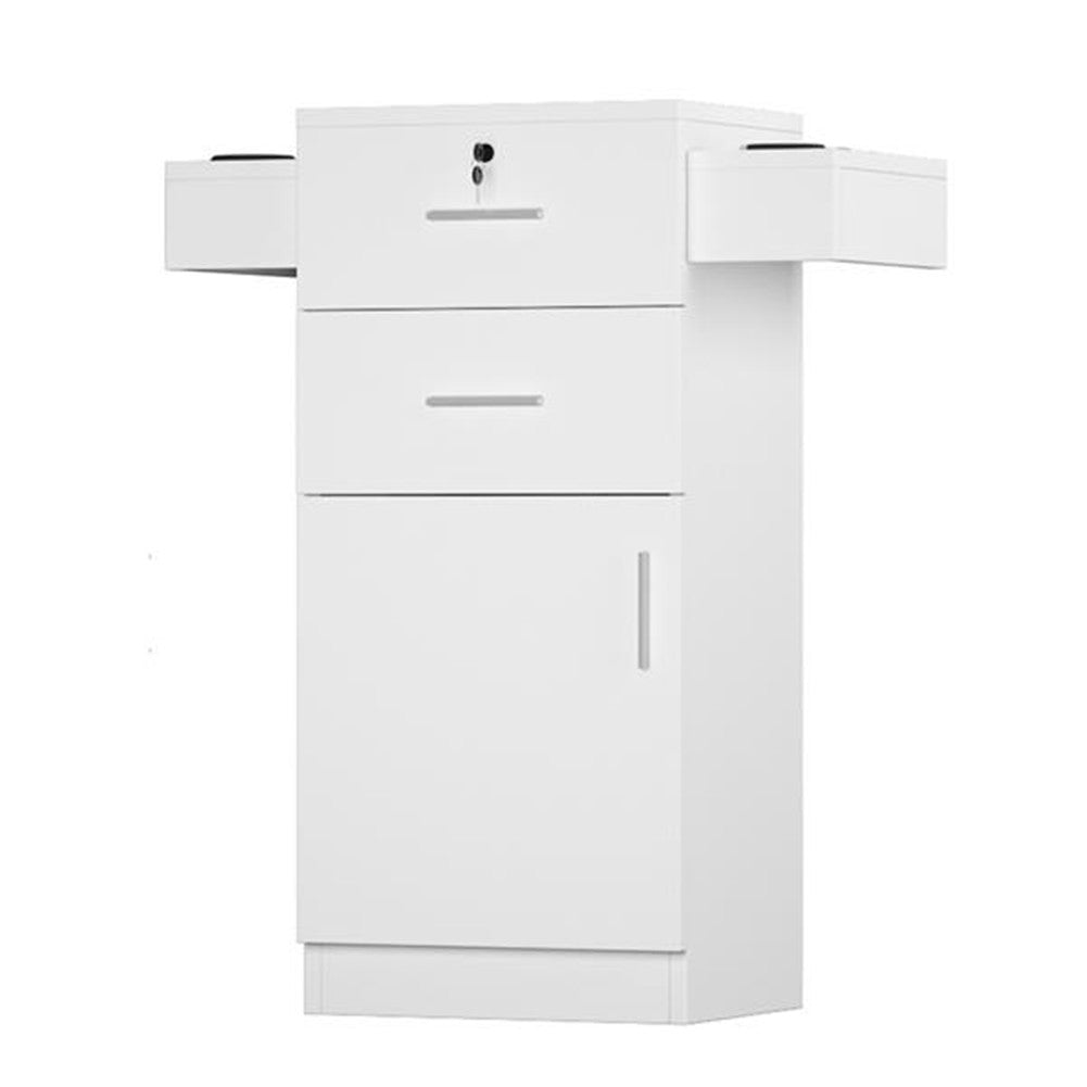 AMYOVE Salon Locker Cabinet Storage Cart Hair Dryer Rack Drawer White