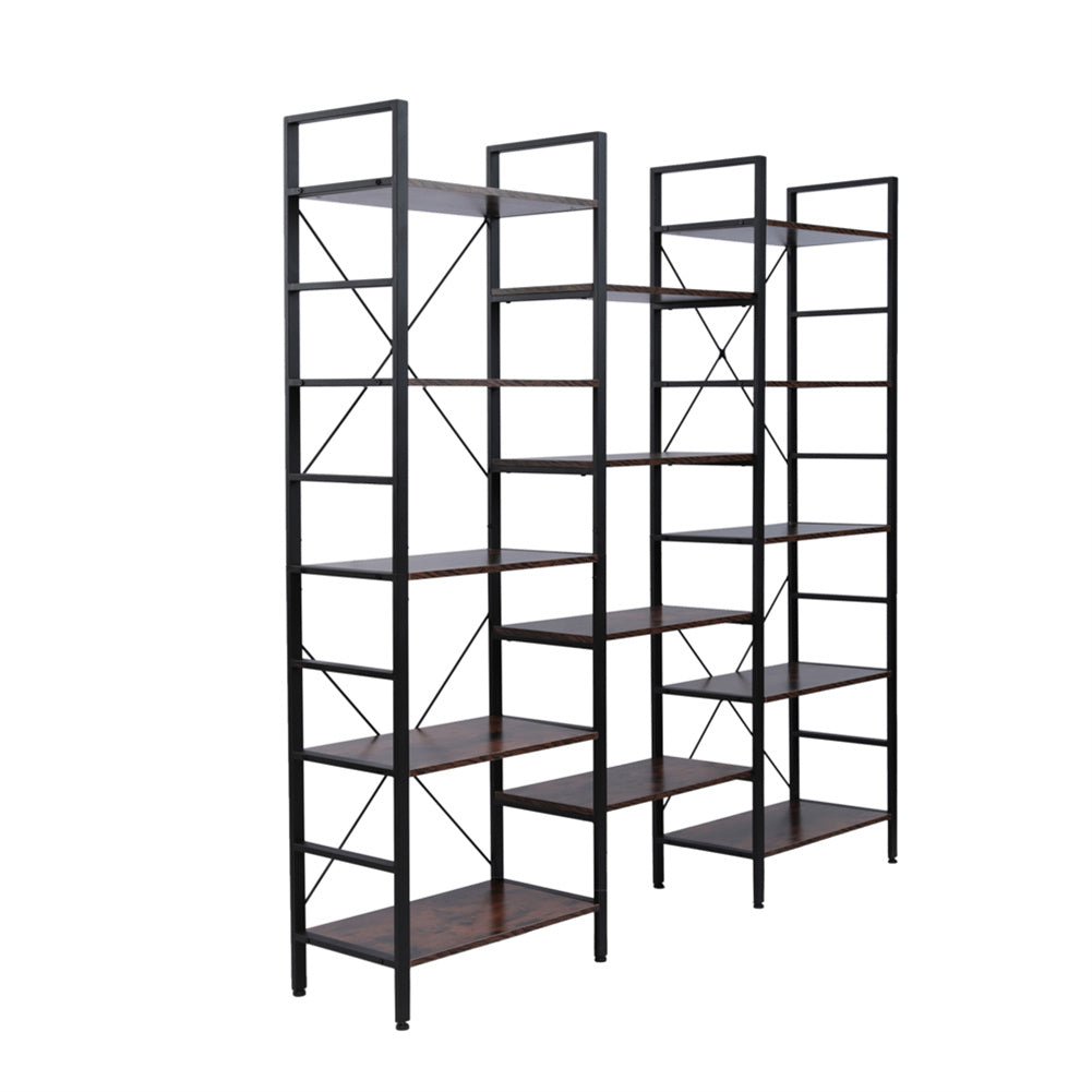 AMYOVE Triple Wide 5 Tier Bookshelf Industrial Style Multipurpose Storage Rack Bookcases