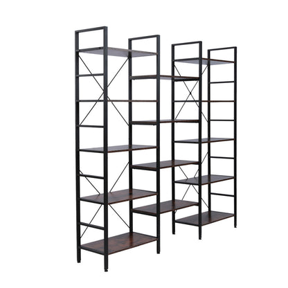 AMYOVE Triple Wide 5 Tier Bookshelf Industrial Style Multipurpose Storage Rack Bookcases