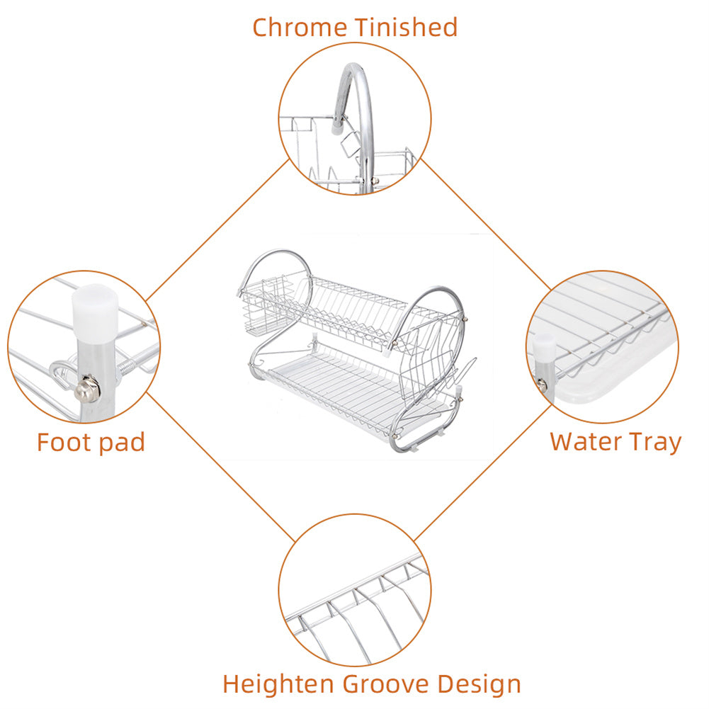 DISHYKOOKER 2 Tier Metal Dish Drainers S-Shaped Bowls Dishes Chopsticks Spoons Collection Shelf Racks