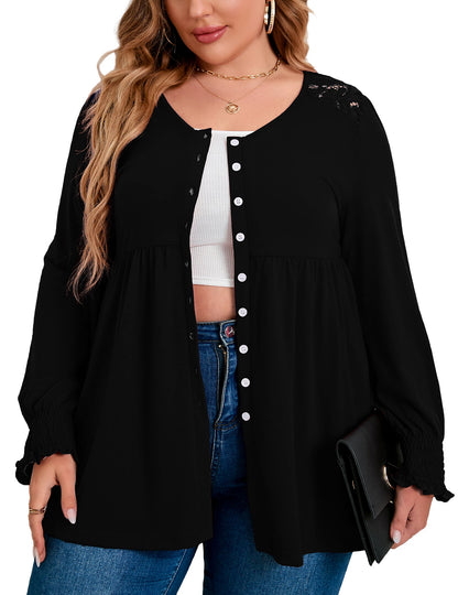 Women's Plus Size Button Lace Cardigan Top