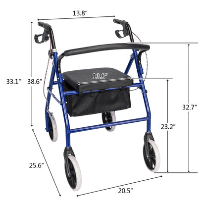 DSSTYLES Basket Walker Chair Wheel Rollator Walker Removable Back Support Blue