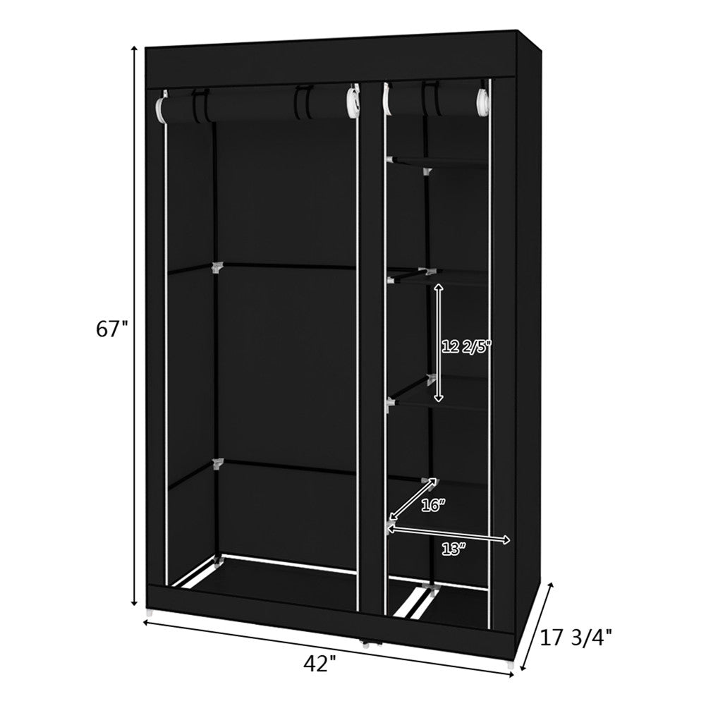 RONSHIN Portable Closet Storage Organizer Clothes Wardrobe 5-layers 6-compartments Black