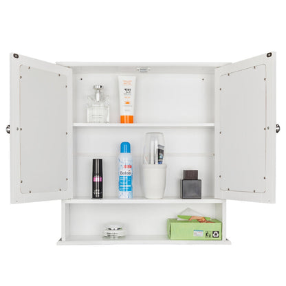 AMYOVE Bathroom Mirror Cabinet Shelf Waterproof Space Saving Wall Mounted Double Door Cabinet