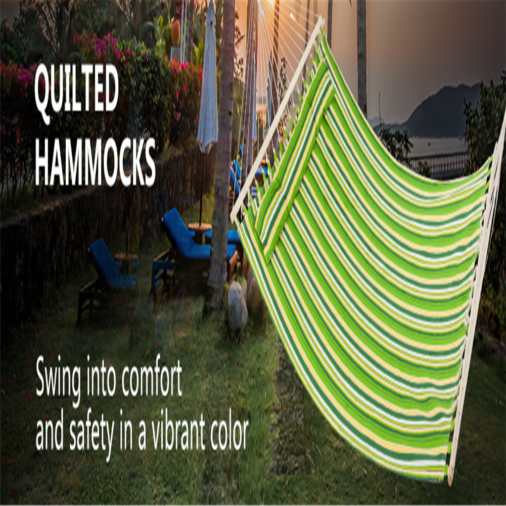 THBOXES 2 People Hammock with Wooden Poles Green Print Hanging Bed Green