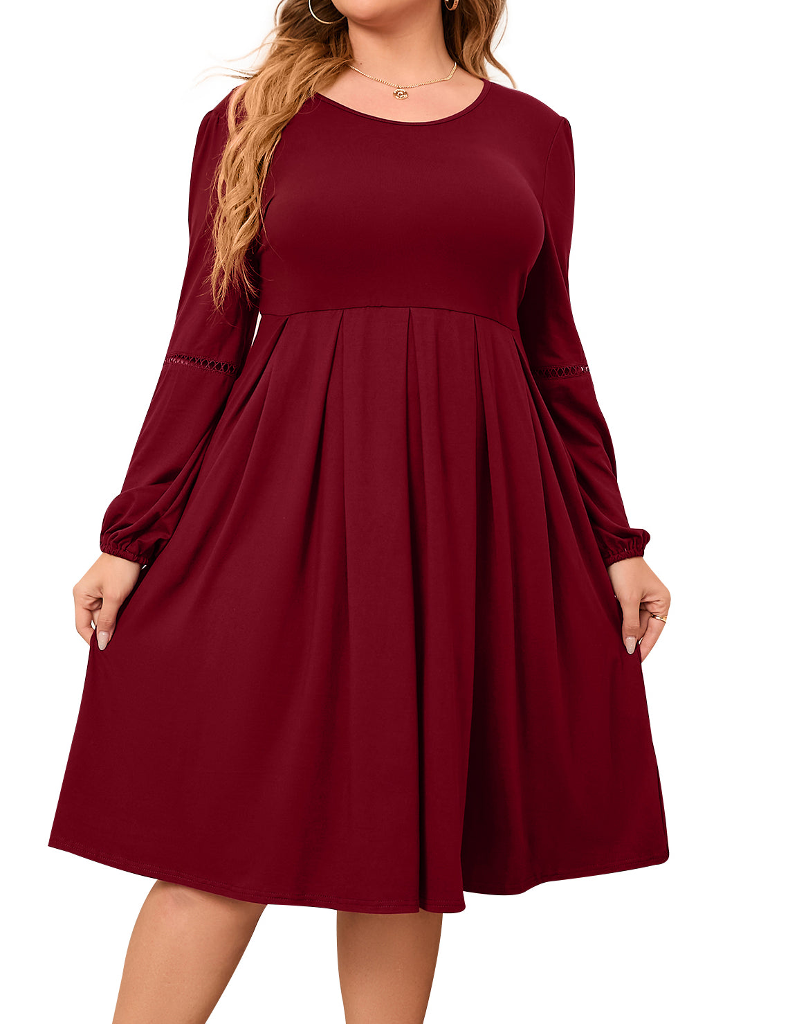 Women's Plus Size Lantern Long Sleeve Dress with Pockets