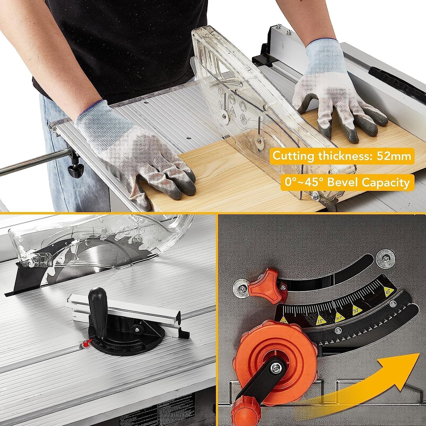 Garvee Table Saw 10 Inch 15A Multifunctional Saw with Stand & Push Stick 90° Cross Cut & 0-45° Bevel Cut 5000RPM