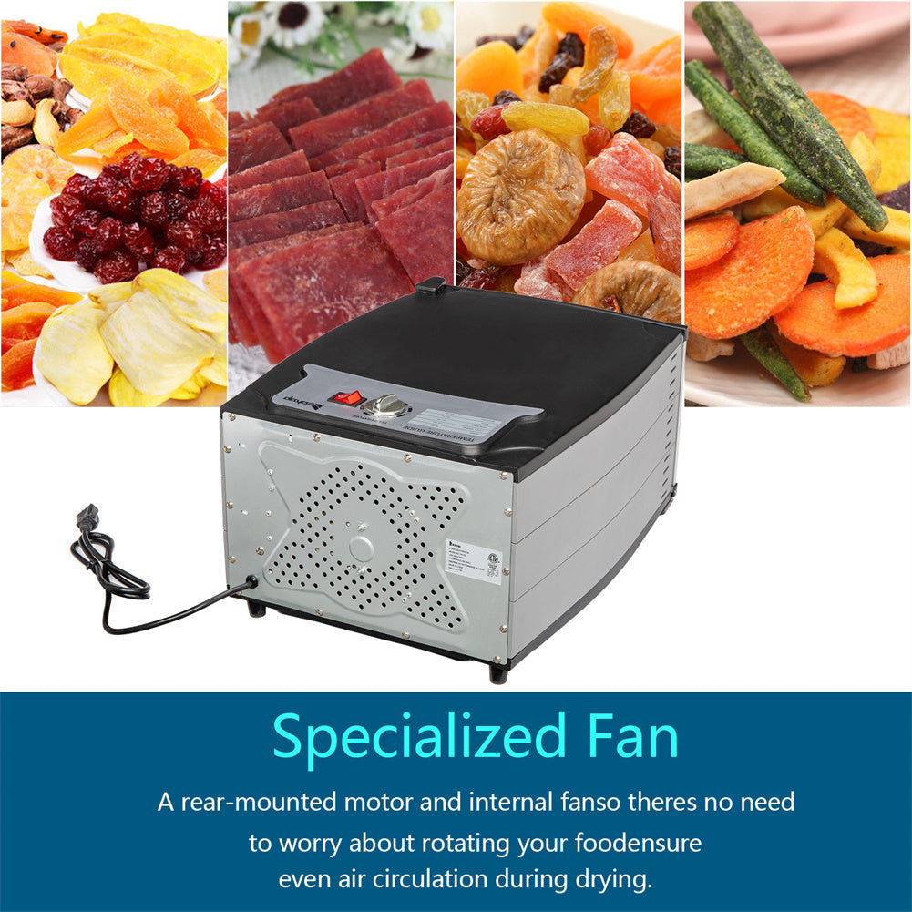 DISHYKOOKER Food Dehydrator 360 Degree Airflow Adjustable Dryer Grey