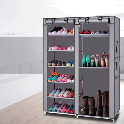 RONSHIN Double Row 9 Grid Shoe Rack Boots Cabinet Shoe Organizer GREY