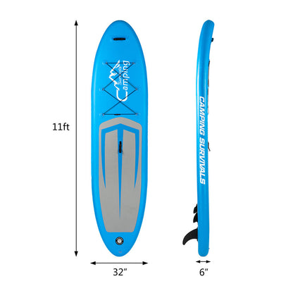 THBOXES Inflatable Stand Up 11ft Paddle Board with Removable Fin Surfboard Sup Blue Gray