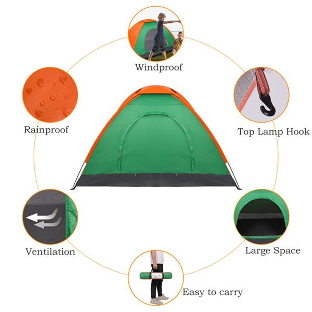 THBOXES 2 Person Tent Windproof Double Door Single Layer Camping Tent Green